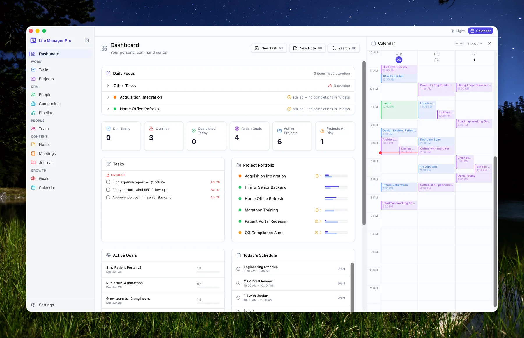 Dashboard With Sidebar Calendar Open