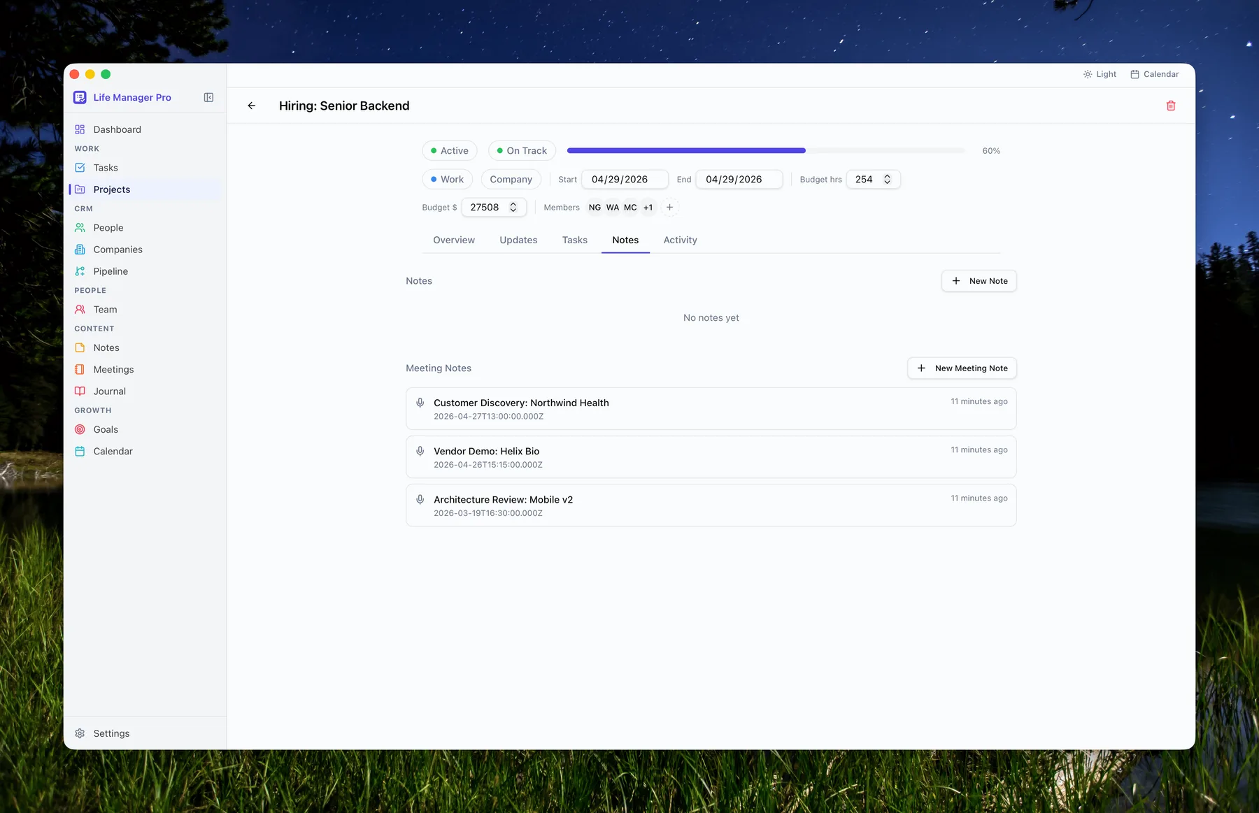 Projects Notes Tab