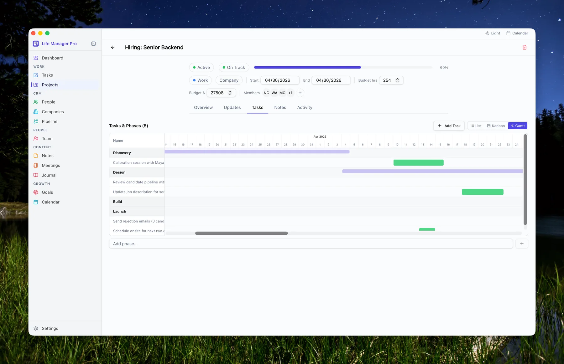 Projects Tasks Tab Gantt Chart View