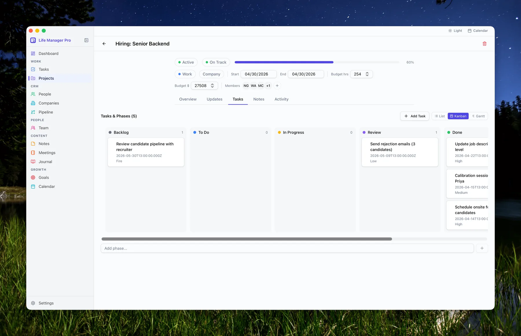Projects Tasks Tab Kanban View