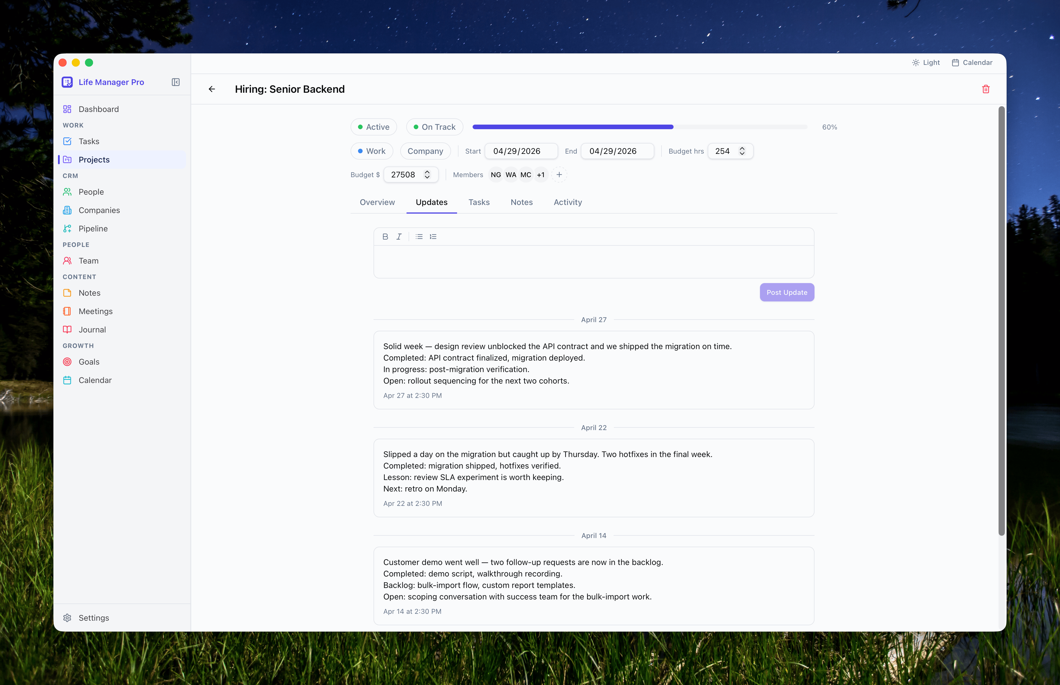Projects Updates Tab