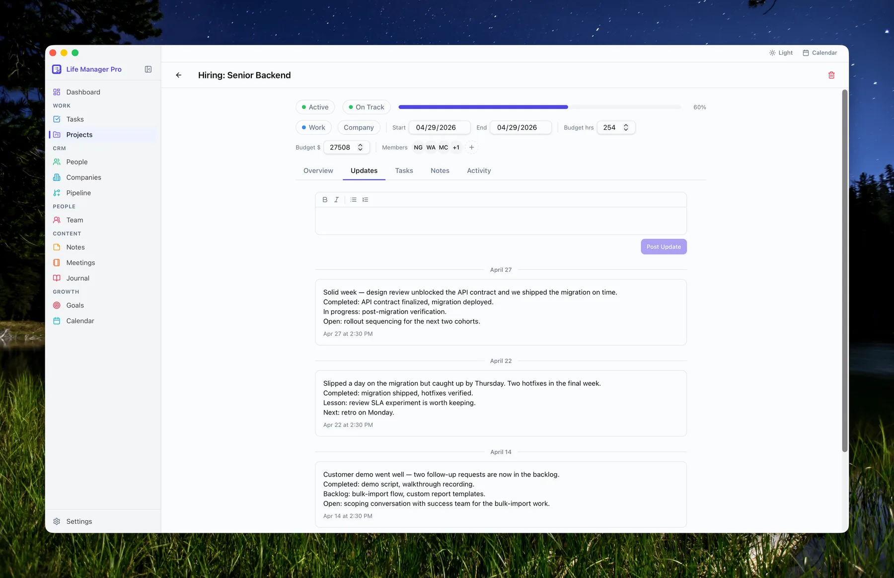 Projects Updates Tab