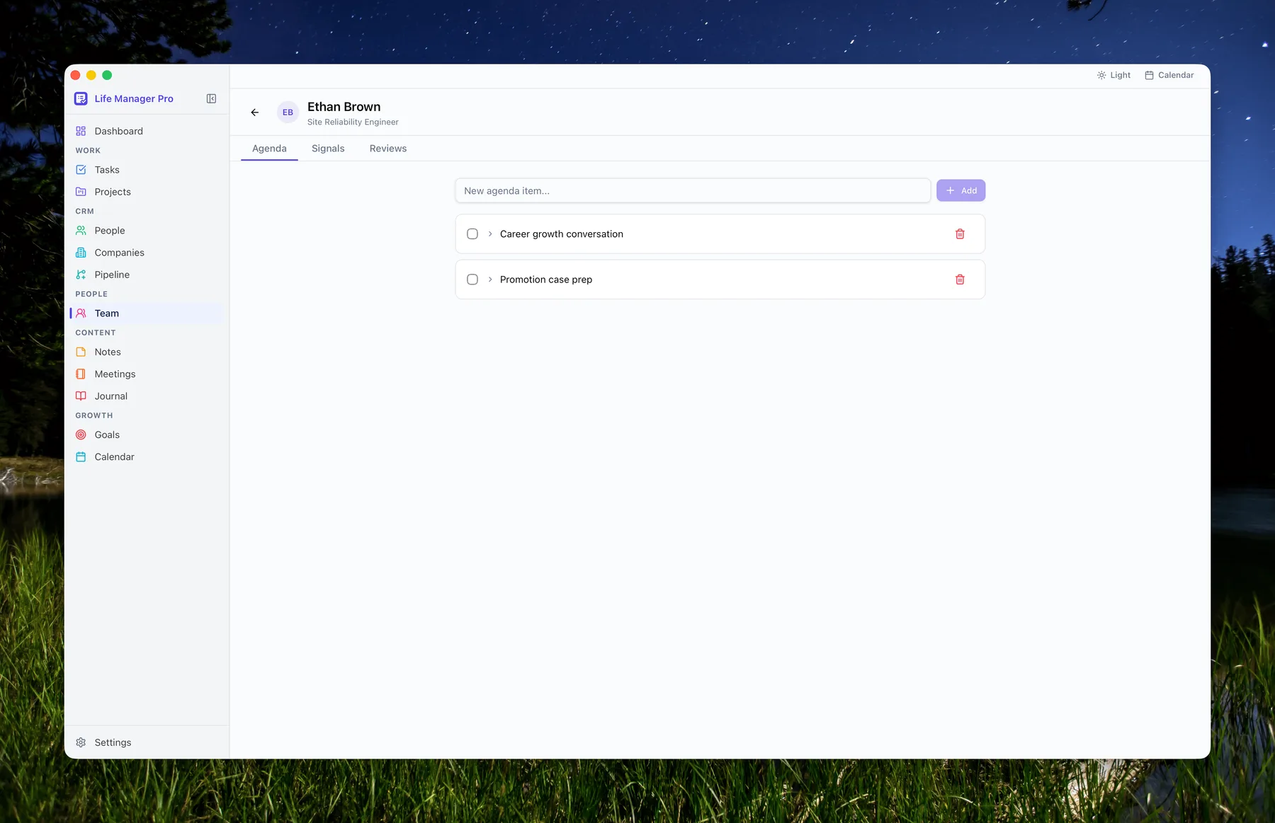 Team Member View Agenda Tab