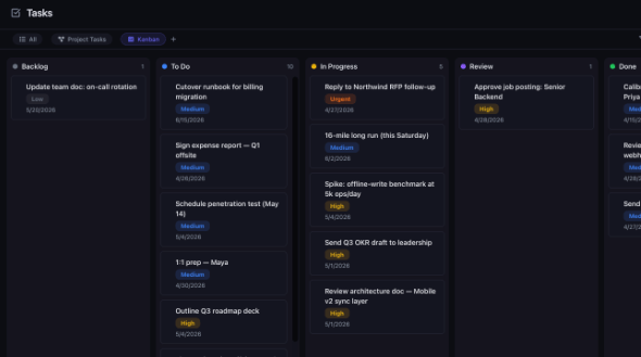 A saved custom view in Life Manager Pro, dark mode